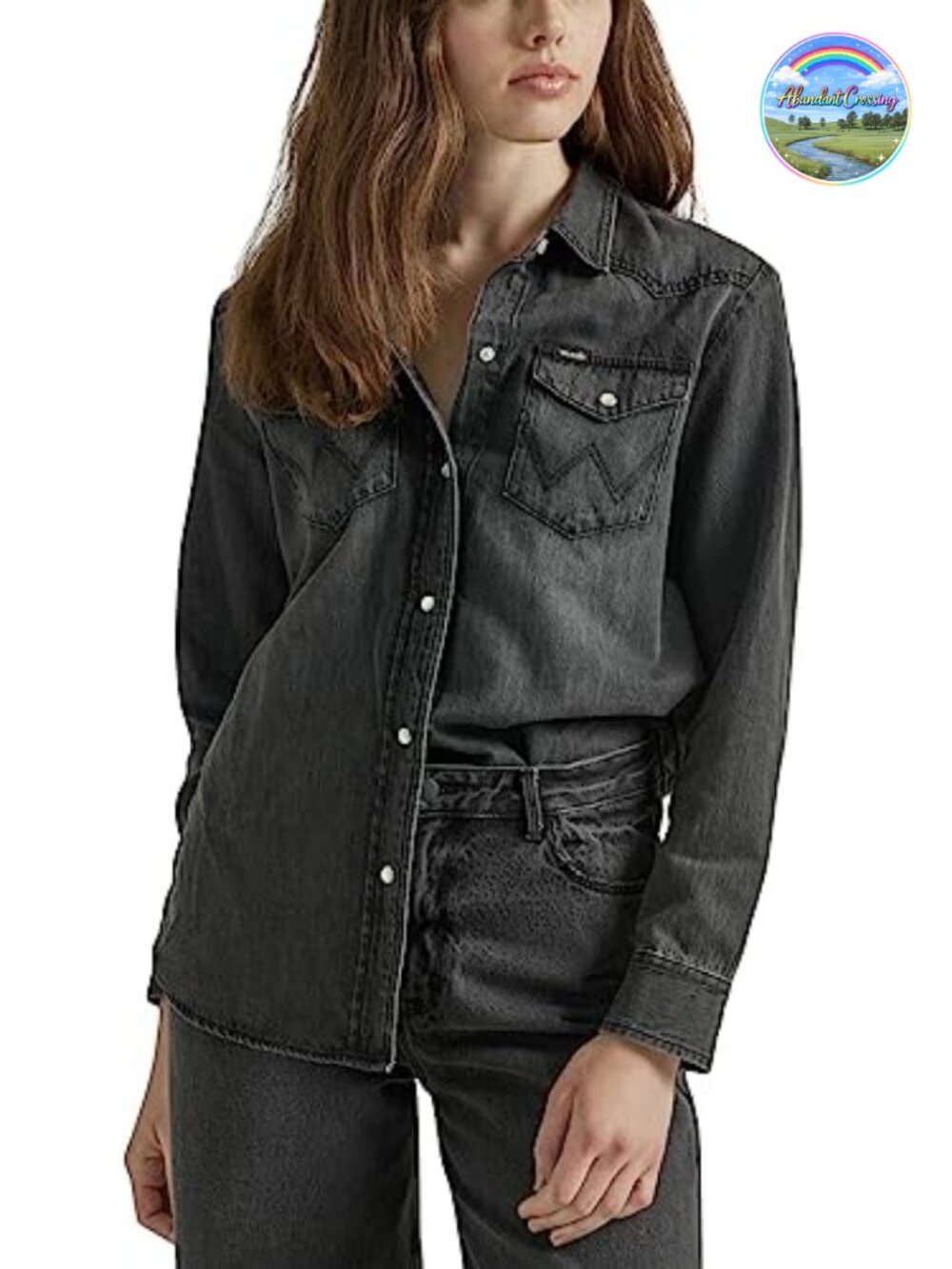 Wrangler Women's Boyfriend Fit Denim Snap Closure Long Sleeve Shirt Cotton